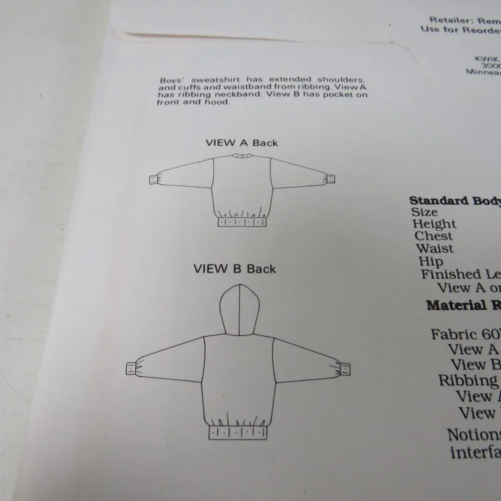 Kwik Sew 1731 clothing pattern Kids Sweatshirt Jacket w sleeves w Hood UNCUT